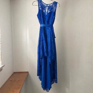 Beautiful Royal Blue Lace Overlay Hi-Low Ball Gown XL